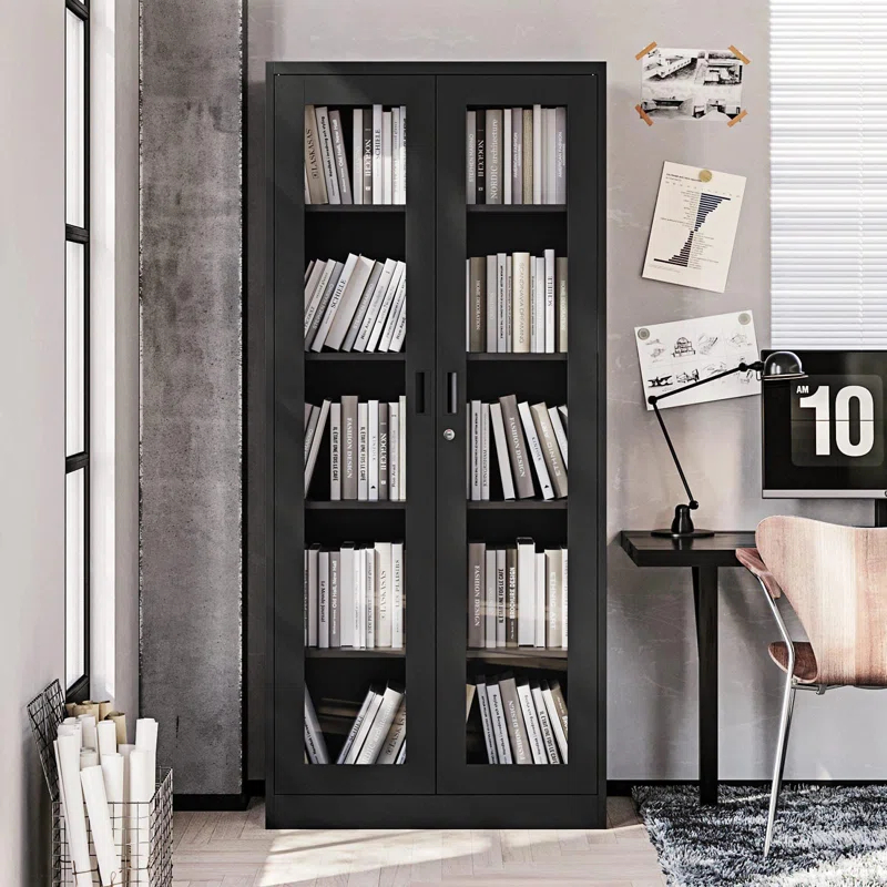 Display Cabinet With Glass Doors, Curio Cabinets With 4 Adjustable Shelves, Locking Glass Cabinet Display Case For Home, Office, Clinic, Pantry, Assemble Required