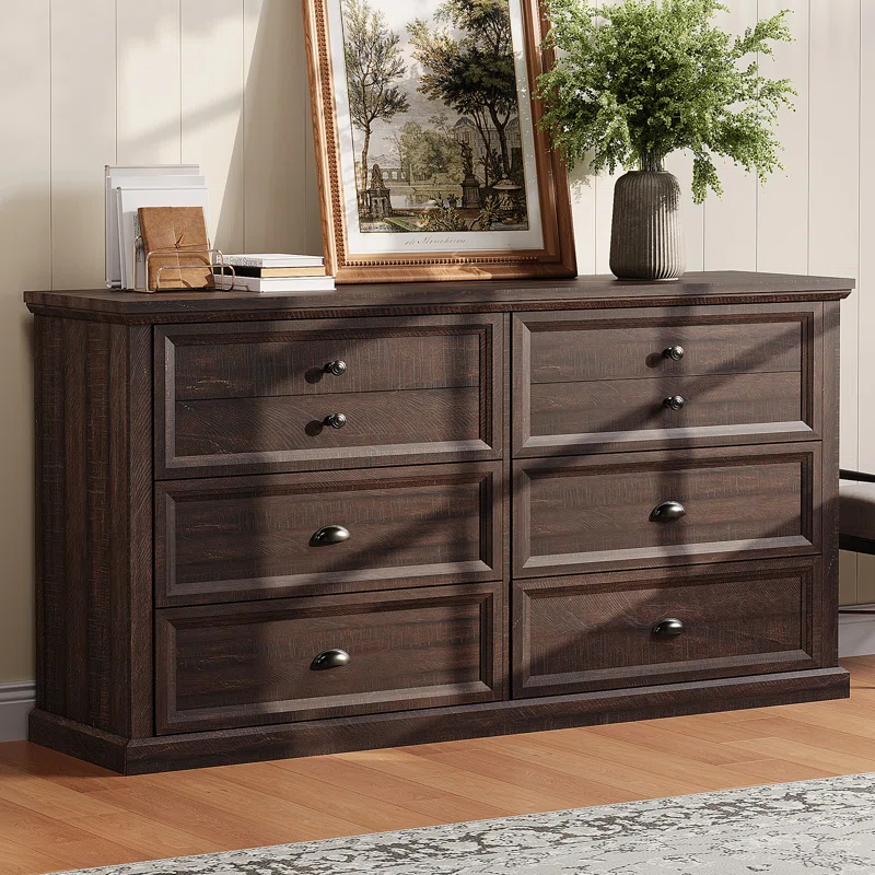 Winston Porter 58" Farmhouse 6 Drawer Dresser