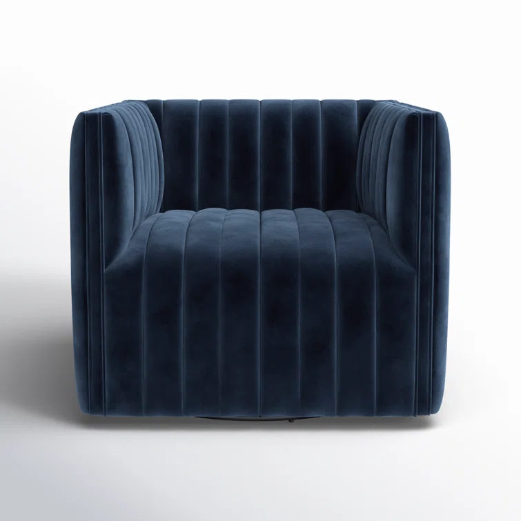 Sapphire Navy Swivel Glove Chair in Luxurious Leather and Wood