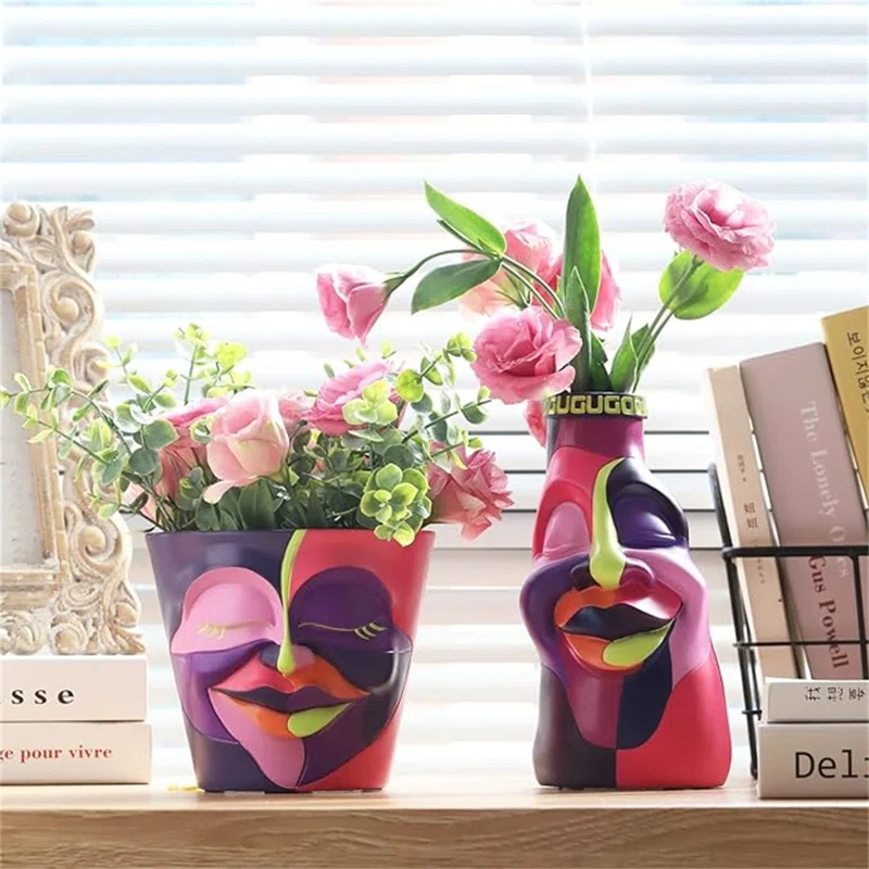 Orren Ellis Abstract Rainbow Head Planter, Unique Face Plant Pot With Drainage, Cute Eclectic Flower Planters Pots For Indoor & Outdoor Plants, Colorful Funny Room Decor (,5.5Inch)