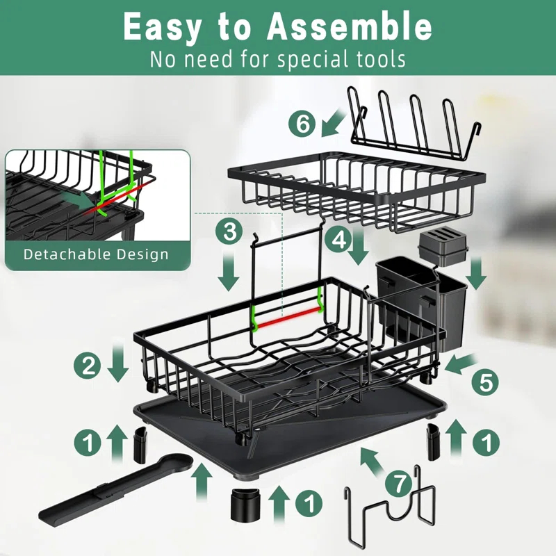 FODORL 2 Tier Dish Racks for Kitchen Counter,Large Capacity Detachable Dish Rack, Stainless Steel Rustproof Dish Drainer with Drainboard