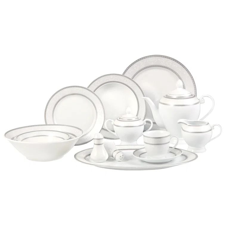 Lorren Home Trends 57 Piece Porcelain China Dinnerware Set - Service for 8