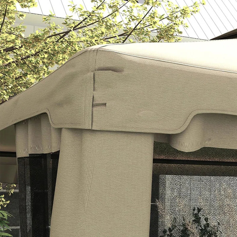 DEBLIT 9.6' x 11.6' Patio Gazebo with 2-Tier Roof and Netting, Steel Outdoor Canopy Gazebo for Garden, Lawn and Backyard, Taupe