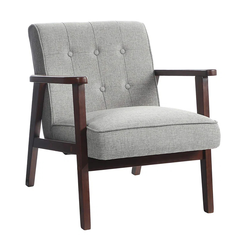 Corrigan Studio® Leisure Chair, Mid-Century Modern Arm Chair With Solid Wood Armrests And Legs,1-Seat Cushioned Sofa For Living Room Bedroom Balcony Studio,(Light Gray)