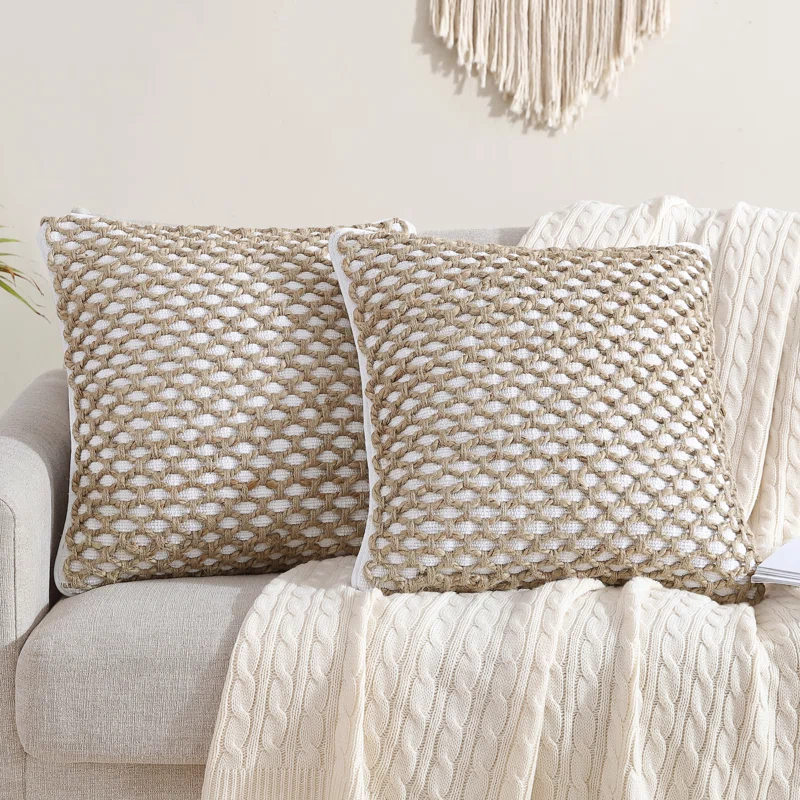Boho Living Boho Living Jada Decorative Pillow Collection Jute/Cotton Indoor Square Throw Pillow with & Insert (Set of 2)
