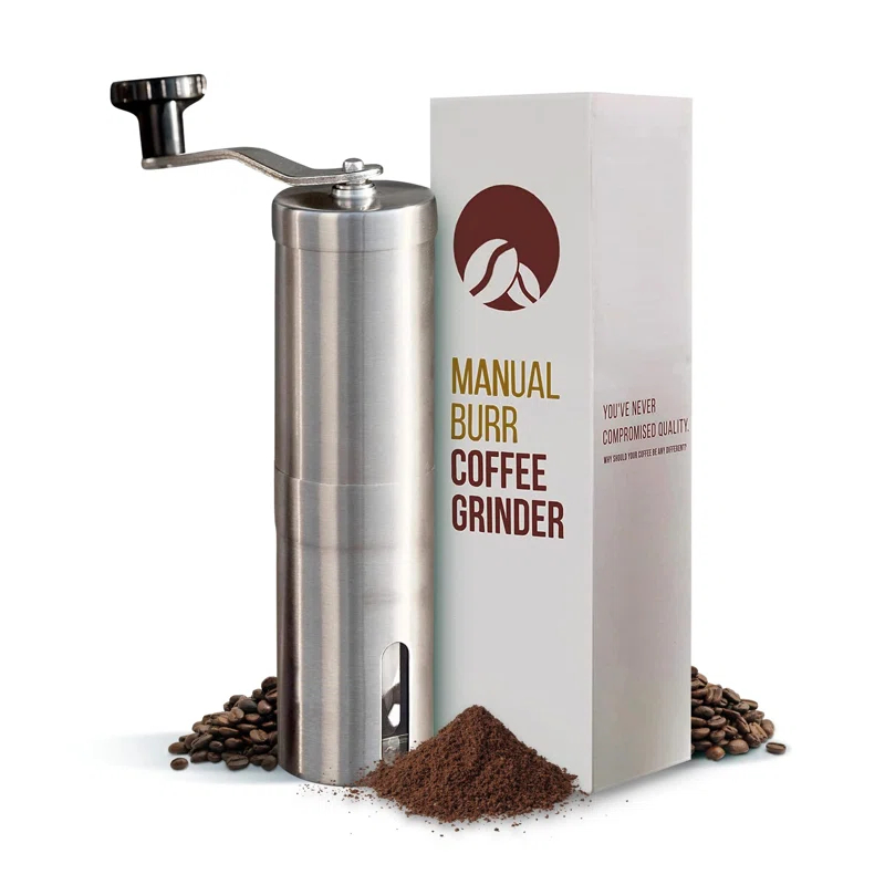 Manual Stainless Steel Coffee Grinder - 18 Adjustable Settings, Portable Conical Burr Grinder For Camping, Travel, Espresso - With Hand Crank