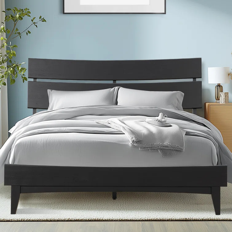 Acacia Acacia Aurora Premium Solid Wood Platform Bed Frame and High Headboard, King Bed Frame with Headboard Included, Mid Century Modern Bed with 5 years Warranty