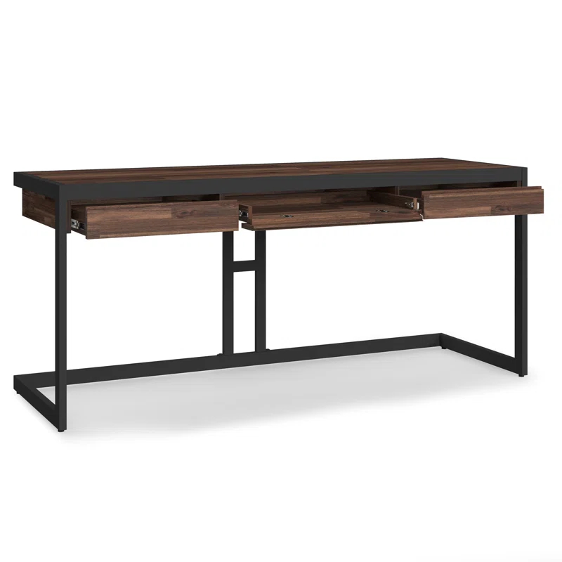 Simpli Home Erina 48"W Solid Acacia Wood Small Desk, Industrial Style with Keyboard Tray and 2 Drawers