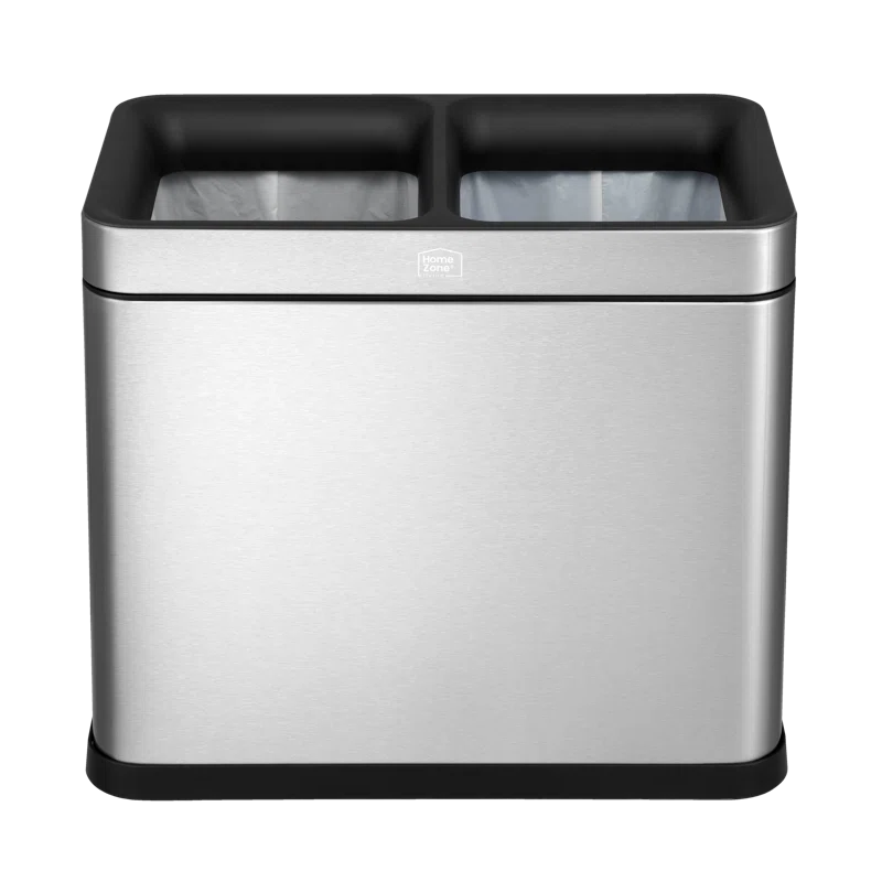 Home Zone Living Open Top Trash Can Dual Removable Liners for Trash and Recycling Stainless Steel