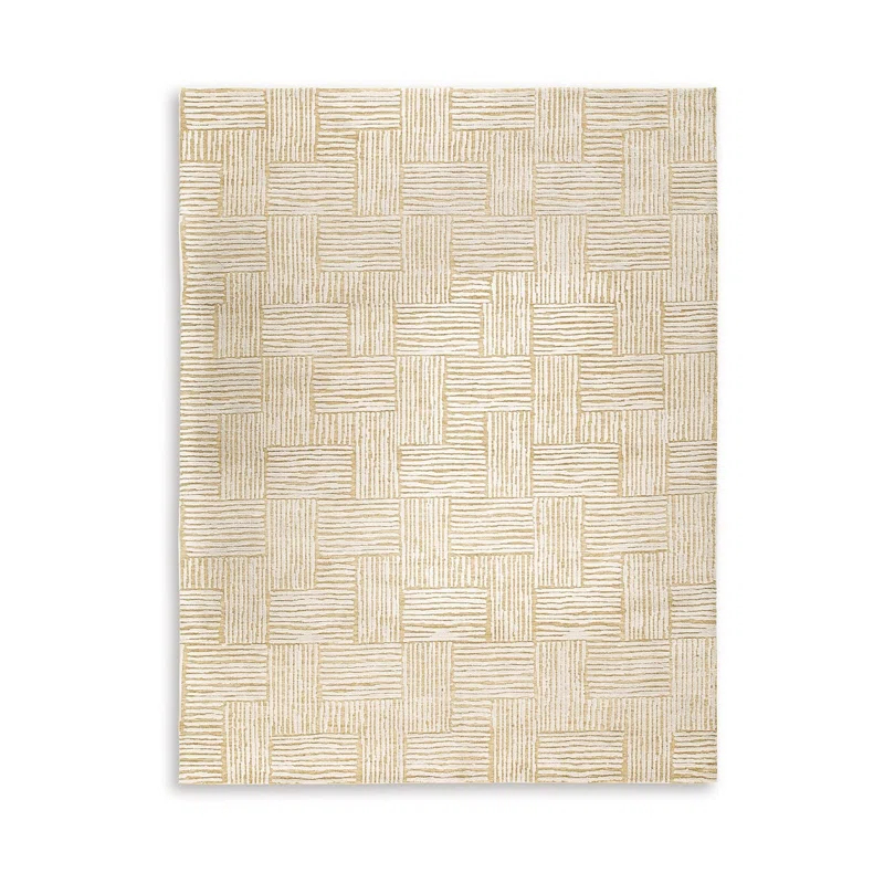 Benjara Aden 8 X 10 Large Area Rug, Handwoven Basket Weave Design, Beige Polyester