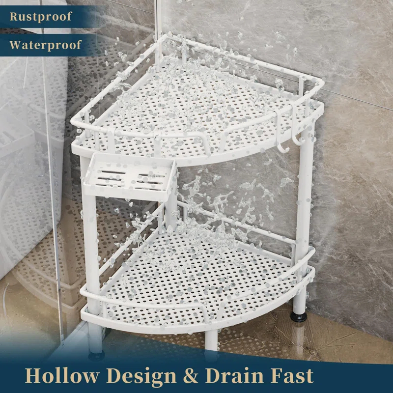 Rebrilliant Corner Shower Caddy Stand Shower Organizer With Soap Holder, Standing Tall Floor Shower Stand With Adjustable Feet & 2 Hooks, Shower Shelf Rack Storage For Bathroom,(White/2 Tier)