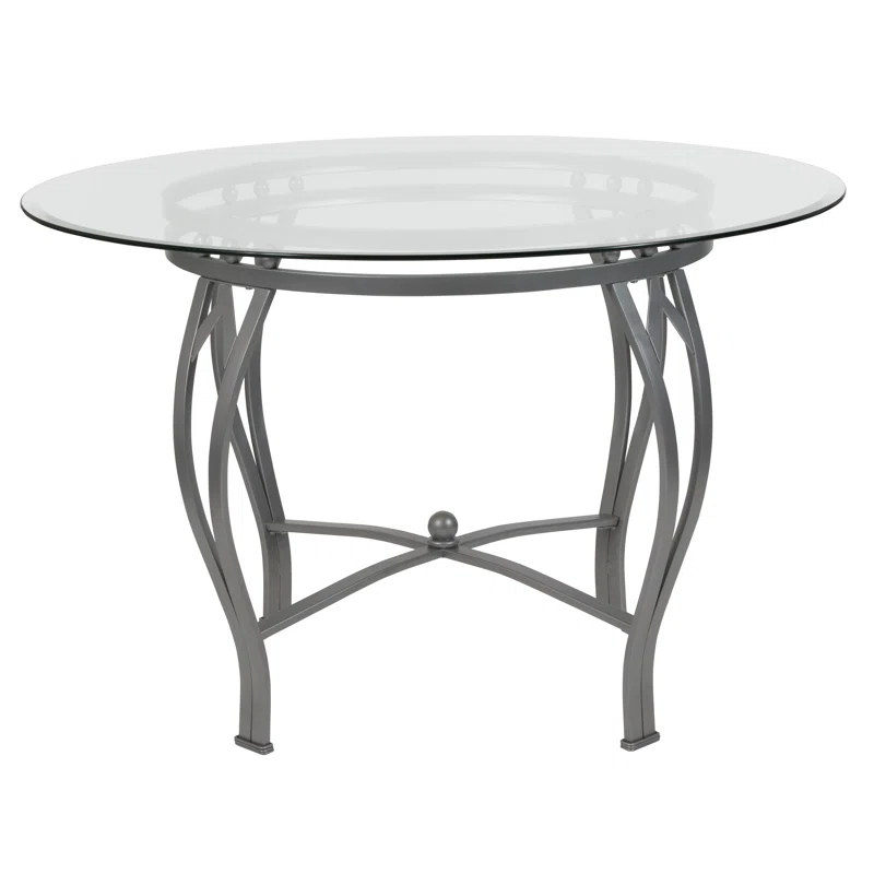Syracuse Round Glass Dining Table with Bowed Out Metal Frame