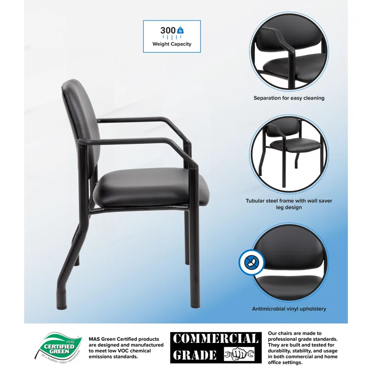 Boss Office Products Stackable Vinyl Seat Reception Chair with Metal Frame