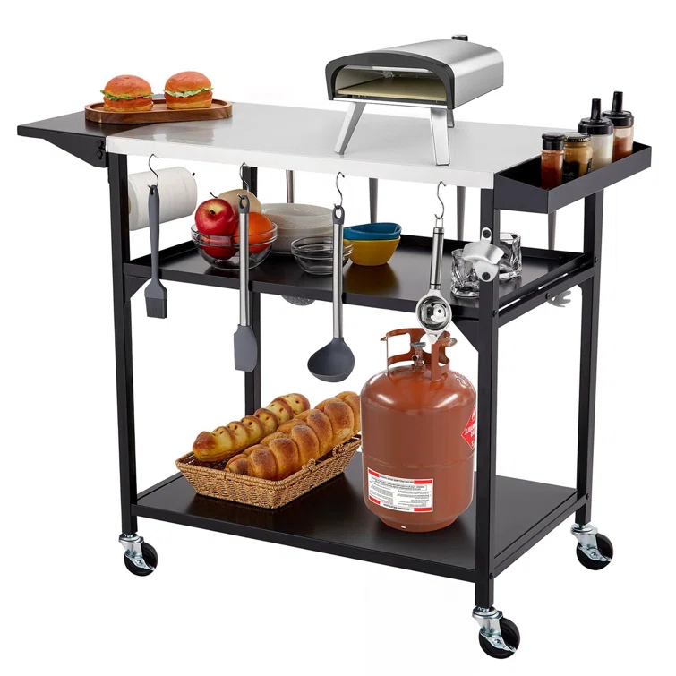 17 Stories Outdoor Grill Cart Table, With 4 Wheels,For Home Party, Bar, Camping