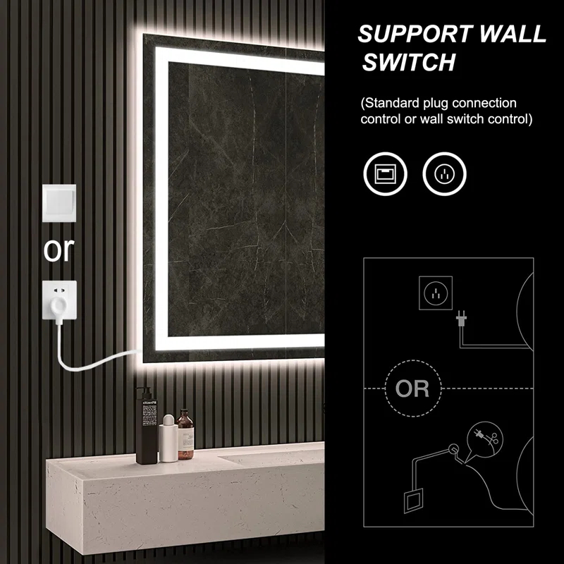 Ivy Bronx Molly Frameless LED Front Light and Backlit 3 Colors Dimmable Anti-Fog Wall Bathroom Vanity Mirror