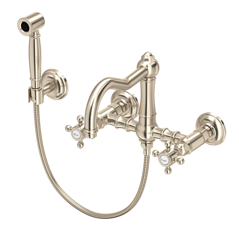 Acqui Wall Mount Bridge Kitchen Faucet With Sidespray And Column Spout