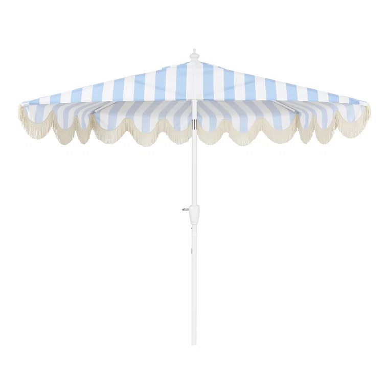 Arlmont & Co. Tasheba 9 ft. Classic Scalloped Fringe Half Market Patio Umbrella with Crank, and UV Protection