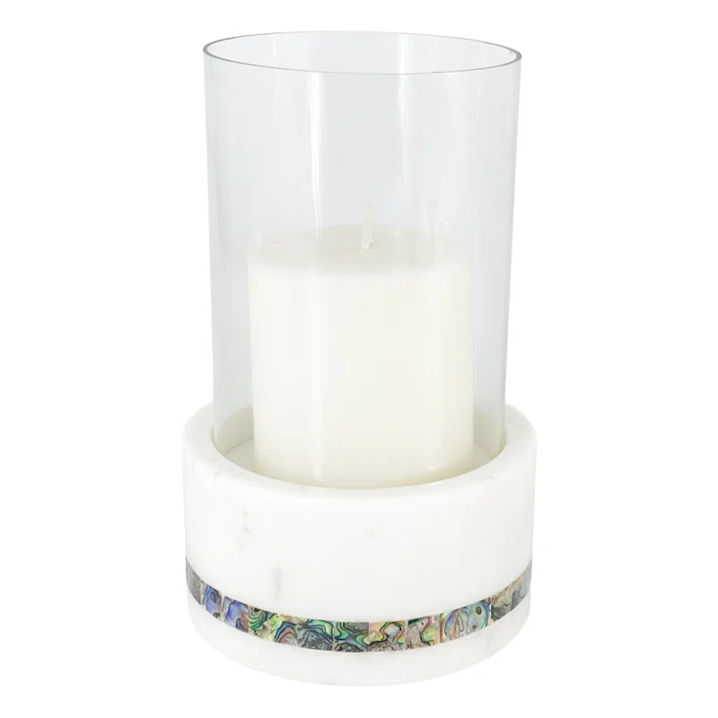 Anaya Mother Of Pearl Marble 7.63'' H Marble Tabletop Hurricane