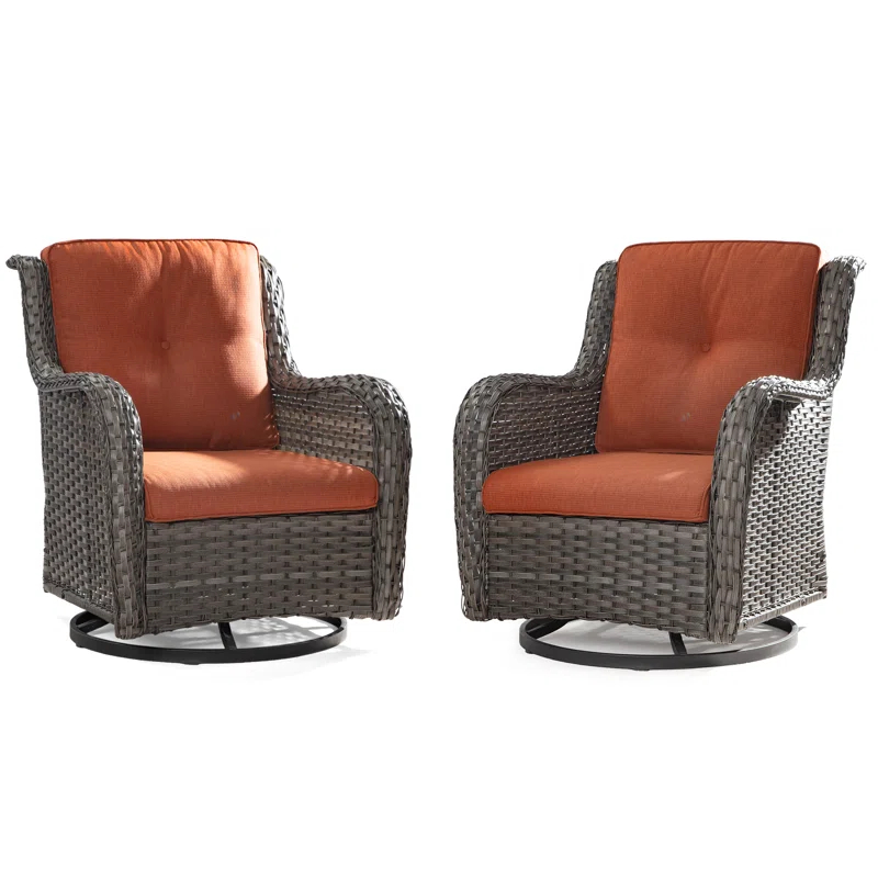 COZYWOR Swivel Wicker Patio Chair with Cushions (Set of 2)