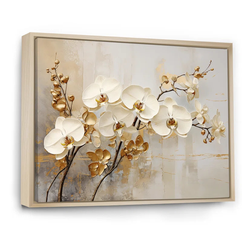 Design Art " Minimalism Beige And Gold Orchids "
