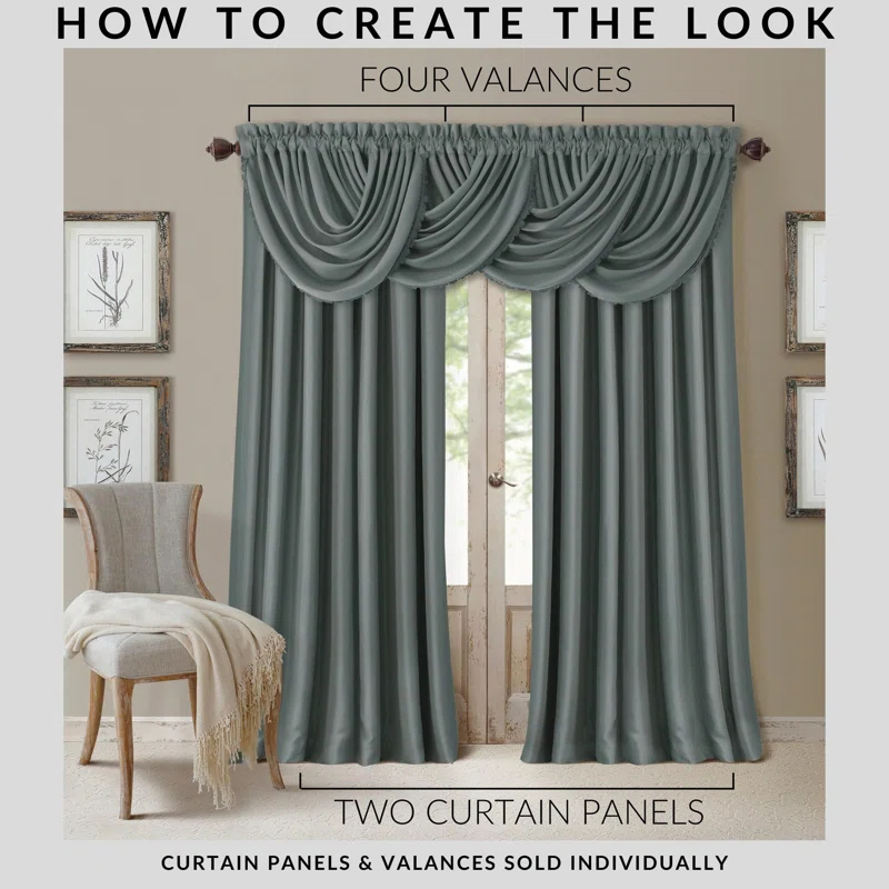 PALEYI 52" x 36" All Seasons Waterfall Window Valance