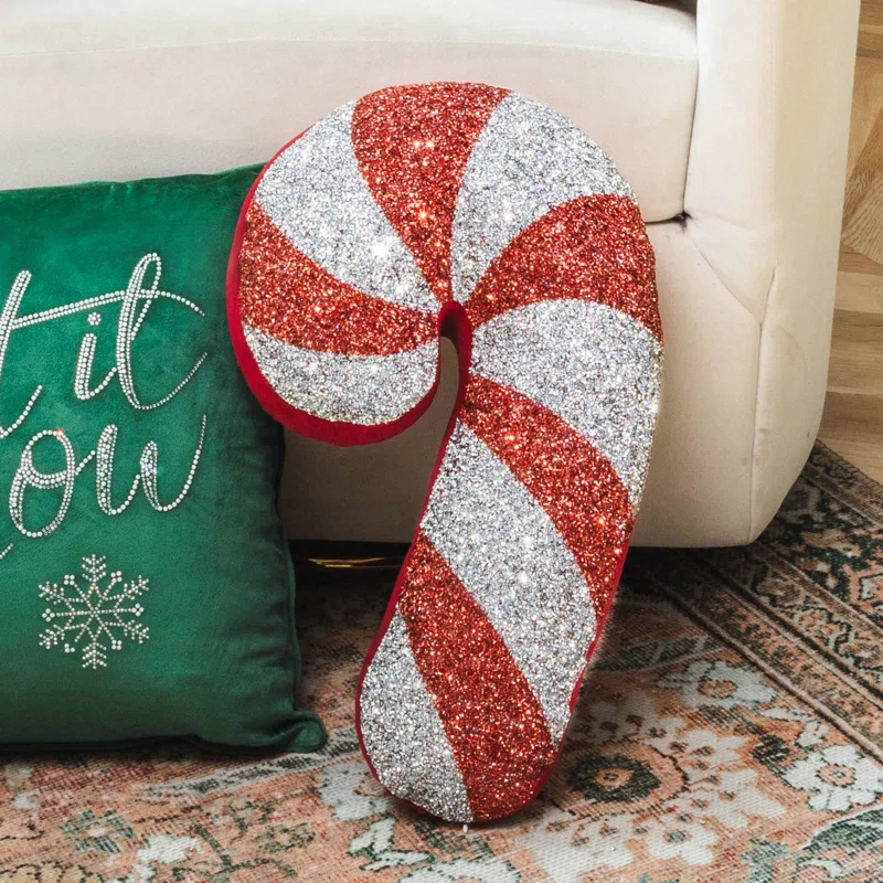 Sparkles Home Candy Cane Shaped Rhinestone Pillow