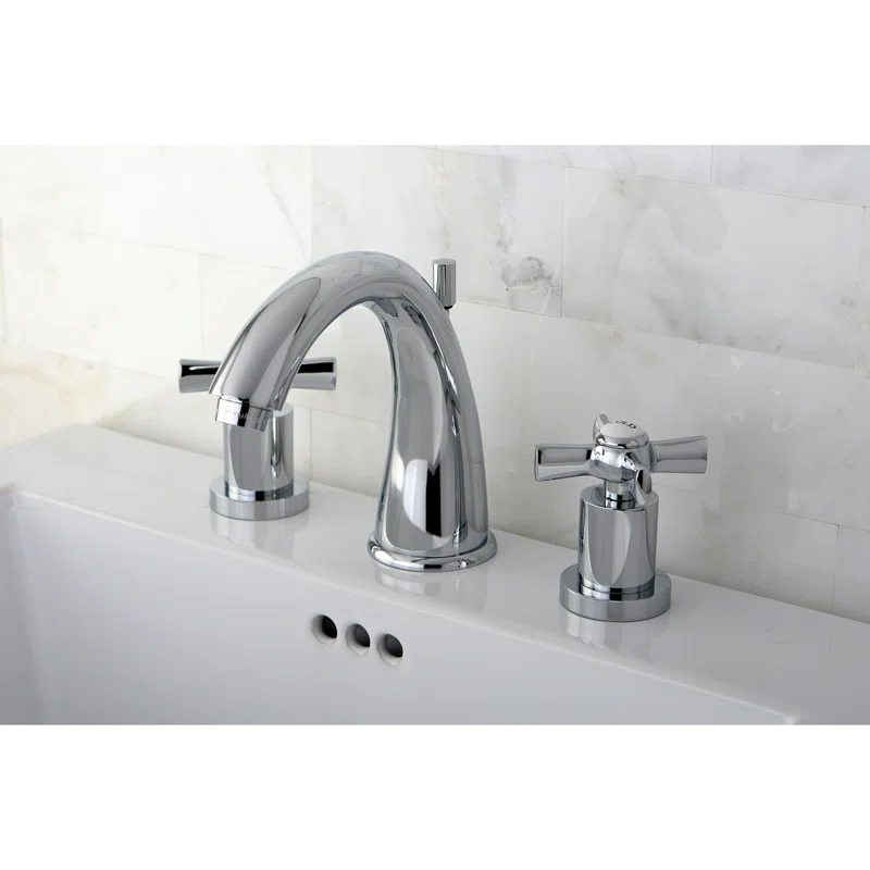 Kingston Brass Millennium Two-Handle 3-Hole Deck Mount Widespread Bathroom Faucet with Brass Pop-Up Drain