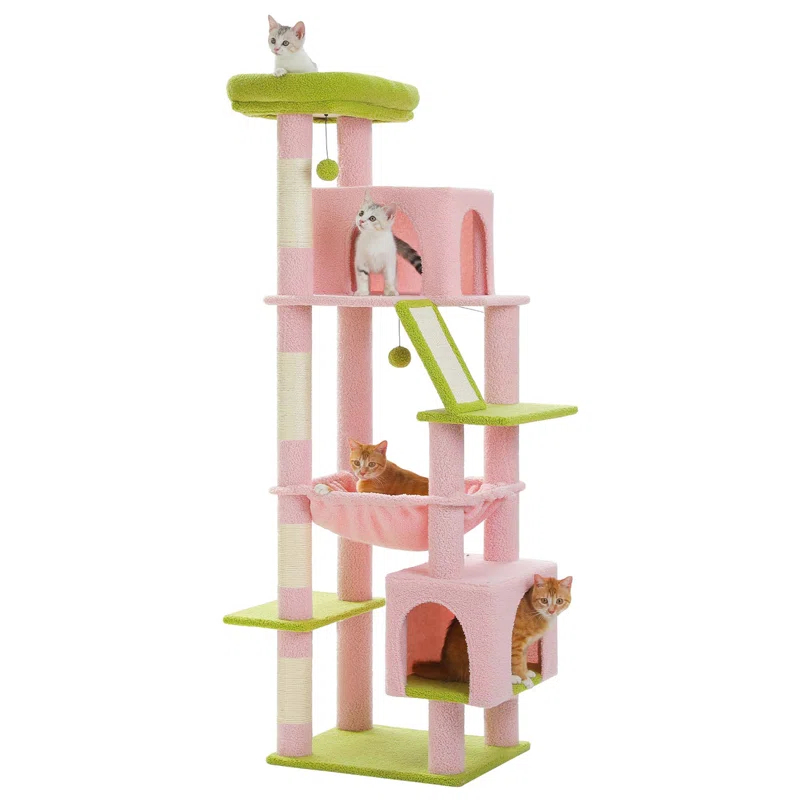 71" Indoor Tall Large Cat Tree Multi-Level Cat House With 2 Big Condo Pad Bed, Cozy Hammock And Scratching Posts