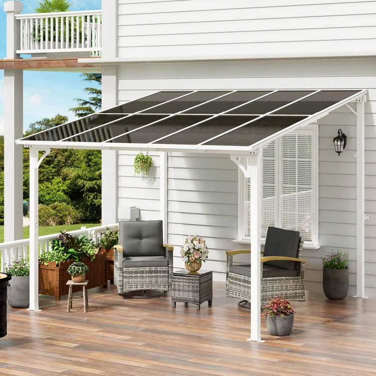 MEISSALIVVE Gazebo, Wall Mounted Gazebo, Lean To Metal Awnings Gazebos, Gazebo Pergola With Sloped Roof, Outdoor Patio Gazebo Awning For Backyard, Deck