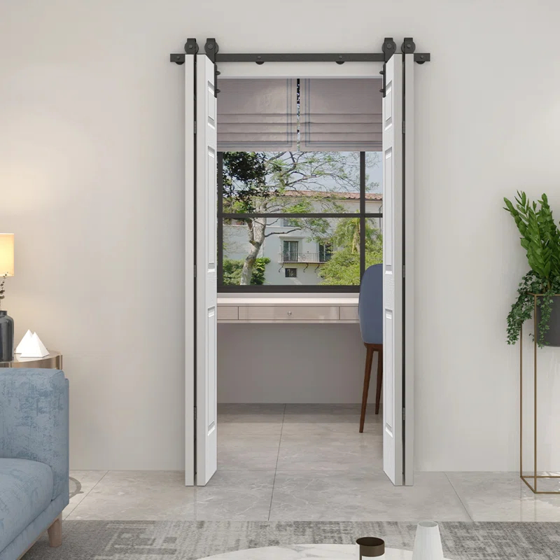 Calhome Paneled MDF Composite Double Bifold Barn Doors with Installation Hardware Kit