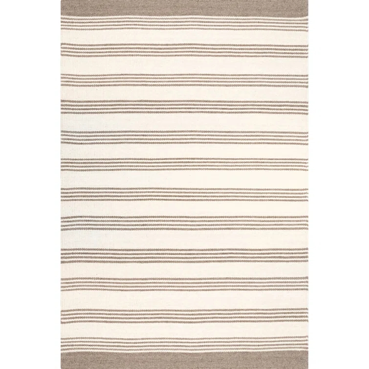 Highland Dunes Striped Cotton/Wool Beige Area Rug