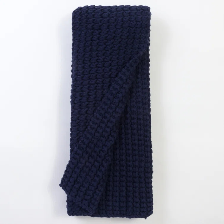Indigo Chunky Knit Cotton Throw Blanket