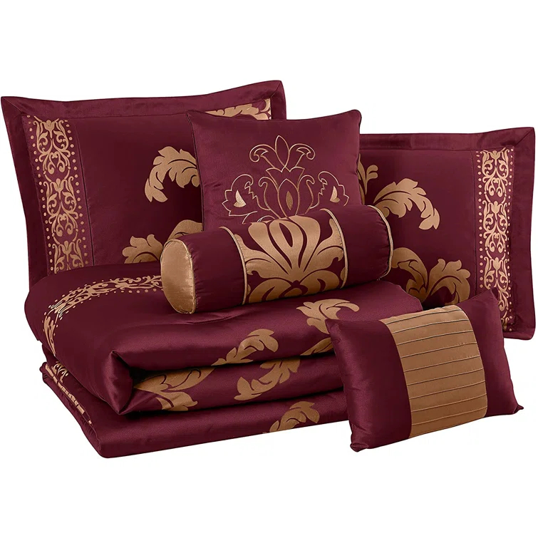 Chezmoi Collection Royale Jacquard Floral 7 Piece Comforter Set
