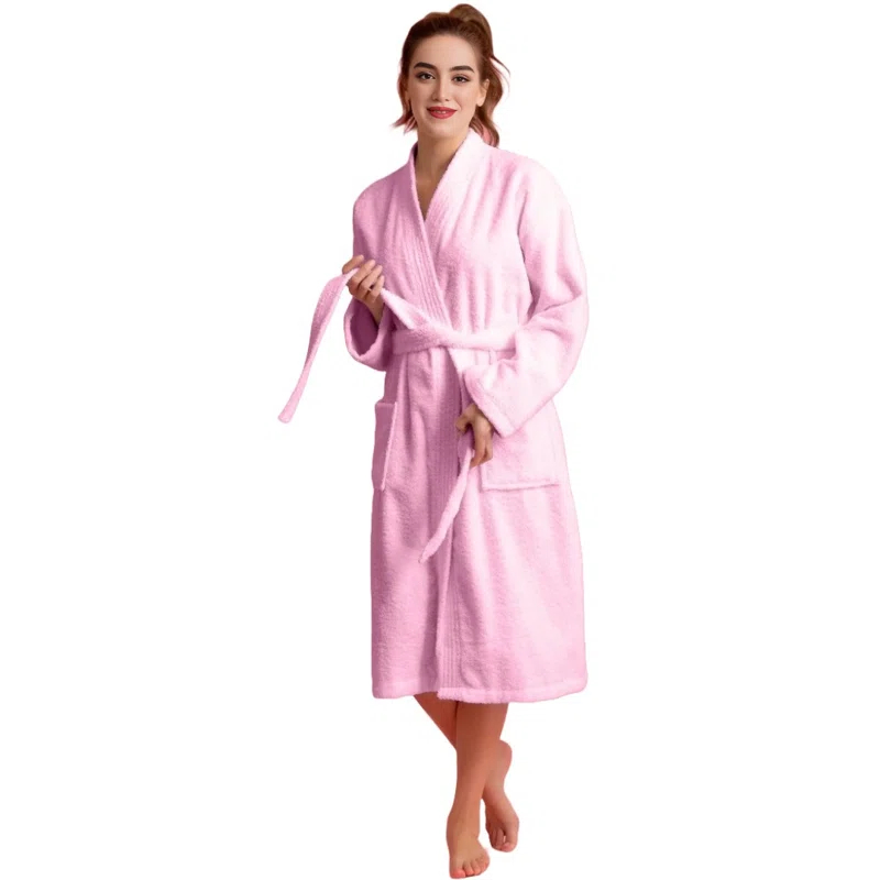 Ebern Designs Ingobert Cotton Terry Cloth Mid-Calf Bathrobe with Pockets