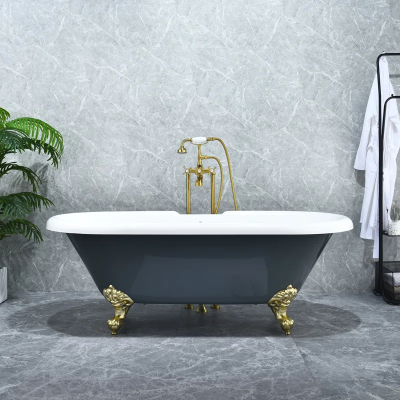 Altair 52167-BAT-GR-BB Kerta 66.9'' x 29.1'' Freestanding Soaking Acrylic Bathtub