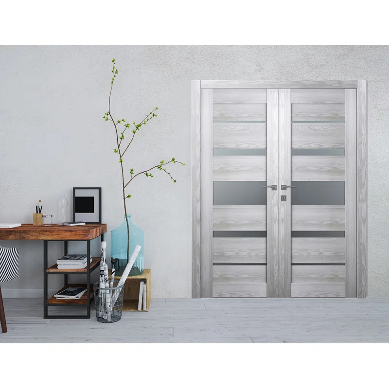 Belldinni Avon 07-02 Solid Manufactured Wood and Glass Paneled Prefinished Standard Double Door