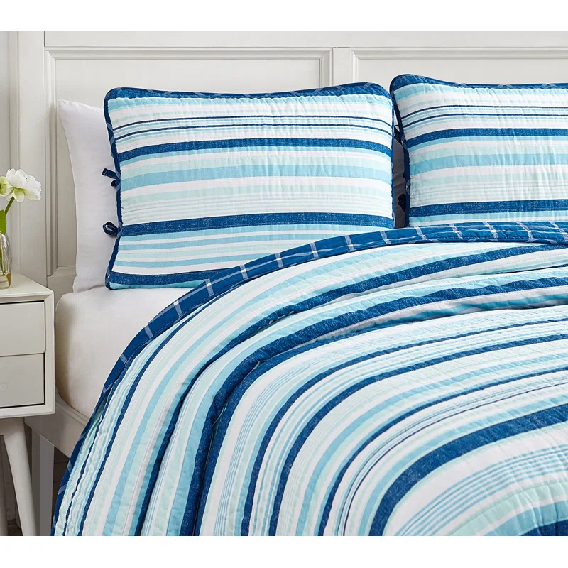 Design Studio DESIGN STUDIO Newport Stripe Navy/Blue 3-Piece Reversible Cotton Quilt Set