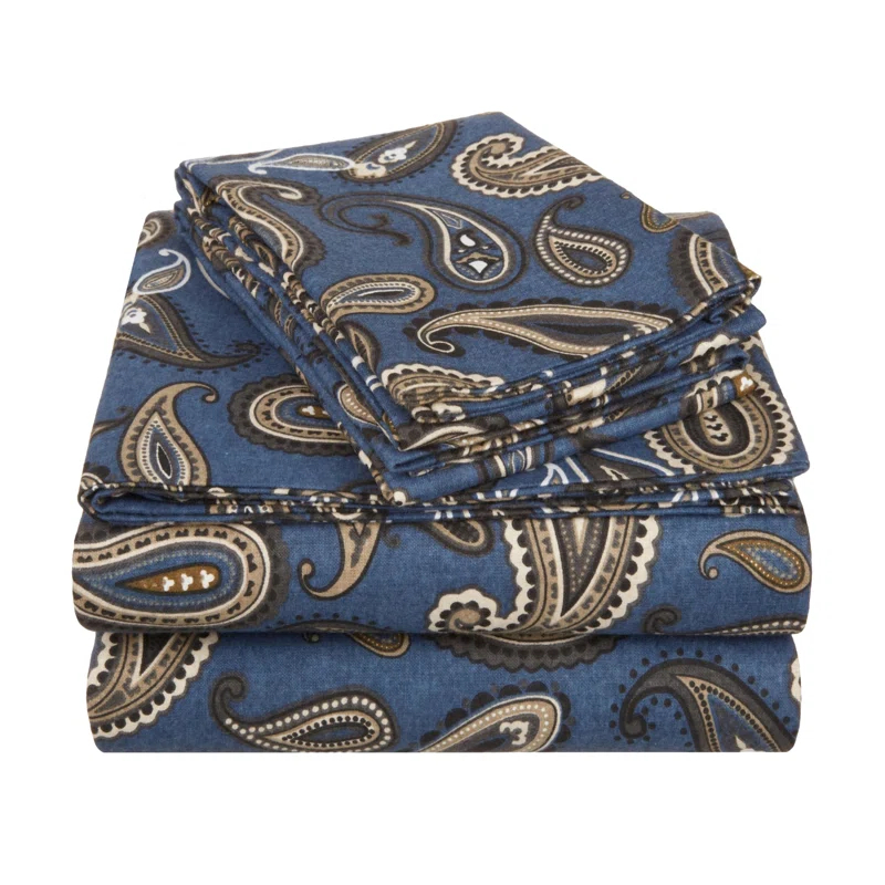 Superior Vintage Floral Paisley Flannel Cotton Bed Sheet Set