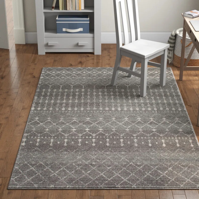 Union Rustic Amanuel Moroccan Geometric Area Rug in Dark Gray