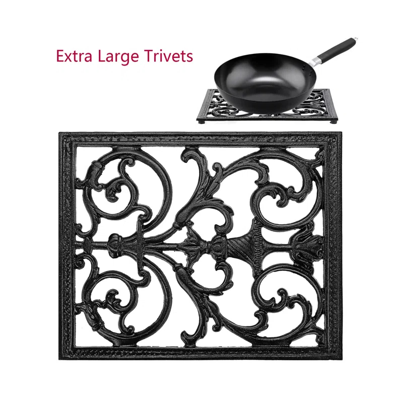 Stack man Extra Large Trivets For Hot Dishes,14.9 X 12 Inch Cast Iron Trivet With Rubber Feets,Heat Resistant Trivets For Hot Pots Pans,Metal Trivet For Kitchen Counter Dining Table Cooktop Stovetop