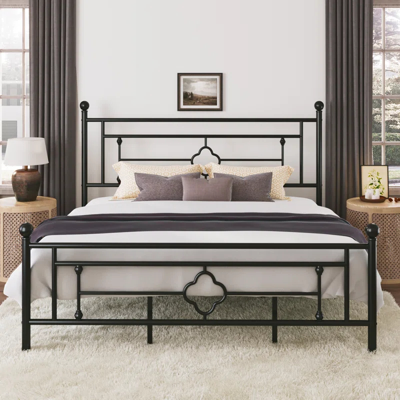 Ajayceon Metal Platform Bed Frame With Vintage-Style Headboard And Footboard