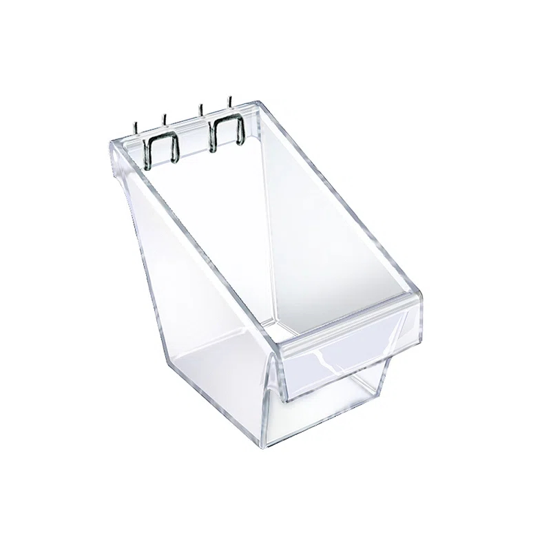 Mini Clear Plastic Molded Bucket, Storage Container Bin for Pegboard, Slatwall, or Counter with 2 Metal U-Hooks, Size: 4" W x 6.875" D x 5.87"H, 4-Pack