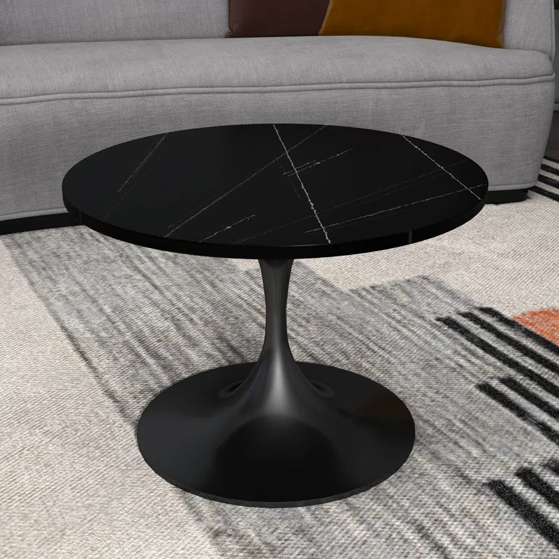 Ivy Bronx 24" Round Coffee Table With Sintered Stone Top And Powder-Coated Stainless Steel Base Sanath Collection