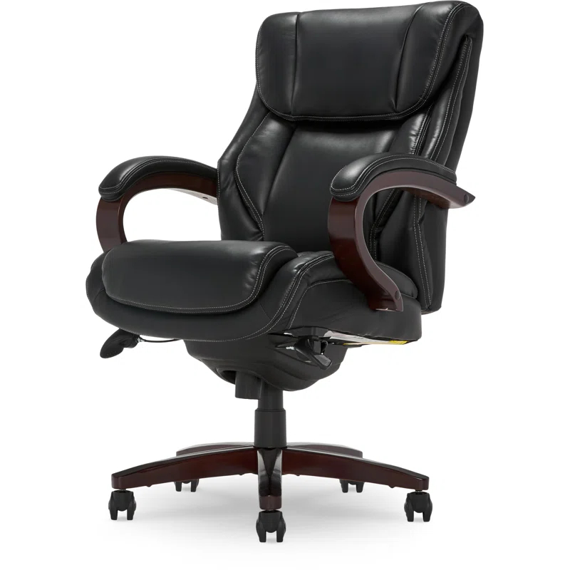 La-Z-Boy La-Z-Boy Bellamy Executive Office Chair with Memory Foam Cushions, Real Wood Arms and Swivel Base, Waterfall Seat Edge, Faux Bonded Leather