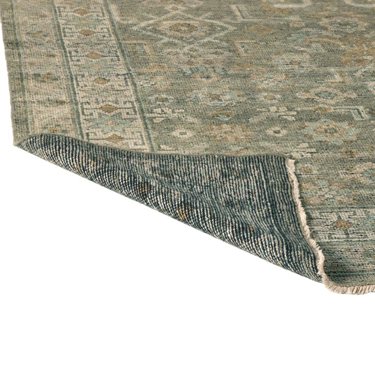 Four Hands Kenli Oriental Hand-Knotted Wool Area Rug in Green/Brown | Perigold