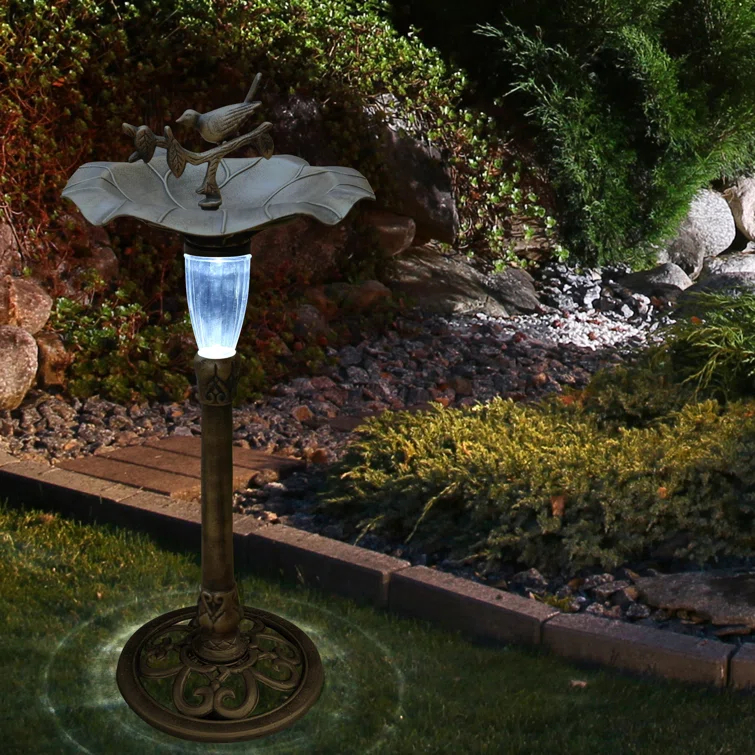 Alpine 41"H Solar Birdbath with Birds and LED Light for Garden