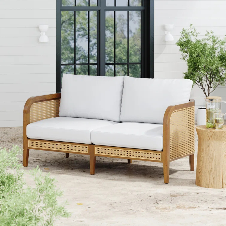 Nathan James Bohemian Outdoor Loveseat, Rattan Patio Sofa With Solid Wood Frame