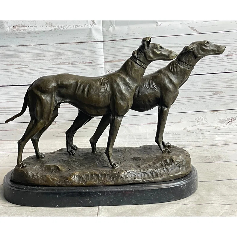 Red Barrel Studio® Rimon Pair Of Greyhounds - Two Slender Racing Dogs Handmade Bronze Sculpture By Fremiet