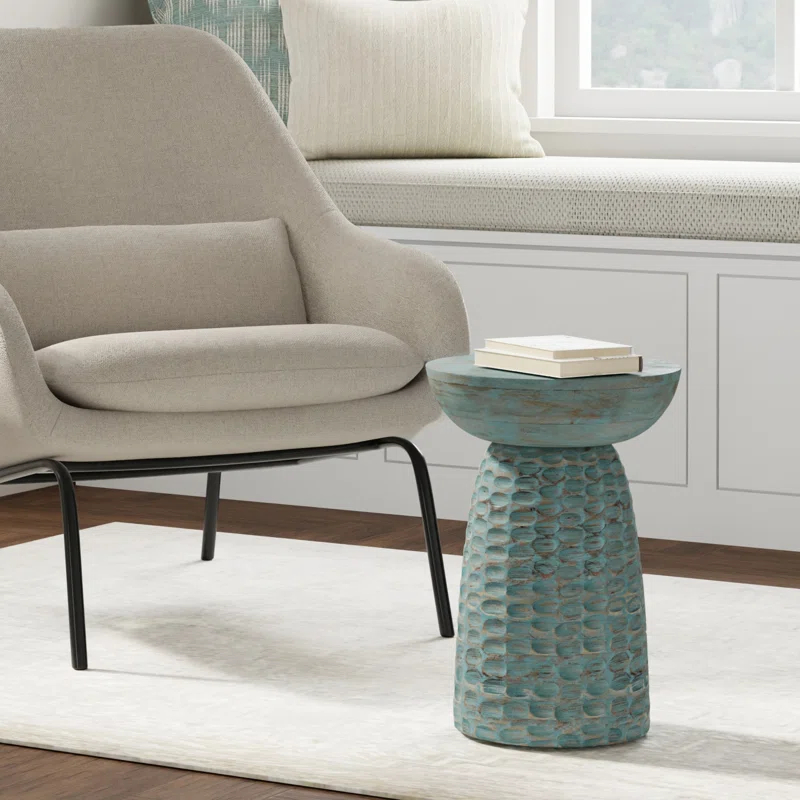 Simpli Home Boyd Solid Mango Wood Pedestal Accent End Table