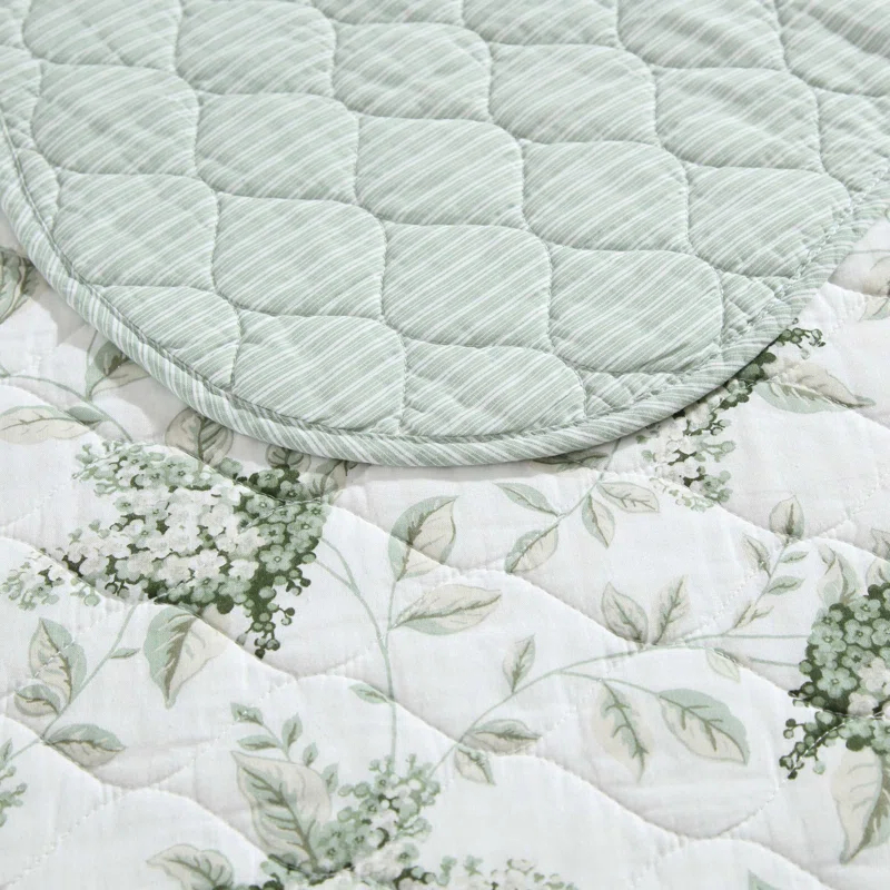 Laura Ashley Laura Ashley Portland Floral Cotton Reversible Green Quilt Set